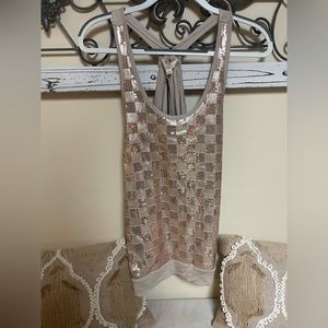 Iris Basic Dusty Pink Sequined Tank Top, Size Small